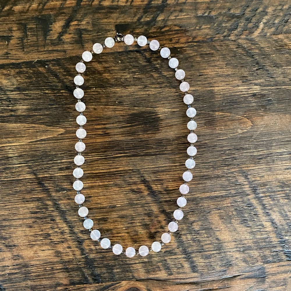 Vintage clear pink rose glass beads necklace